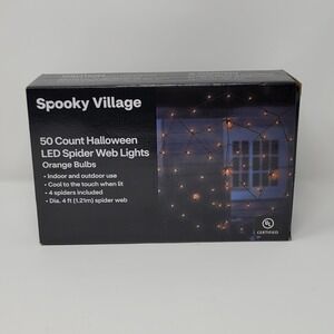 Spooky Village Spider Web LED Lights 50 Count Orange‎ Bulbs Indoor Outdoor Use